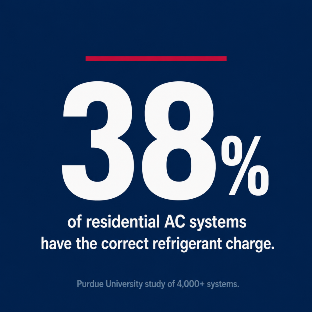 Side-by-side comparison showing oversized AC short cycling in five minutes versus correctly sized unit running ten-plus minutes